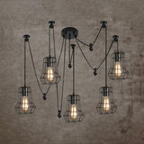 Vintage Metal Swag Pendant Lamp With Globe/Cone Cage Shade - 5 Heads Black Suspended Fixture For