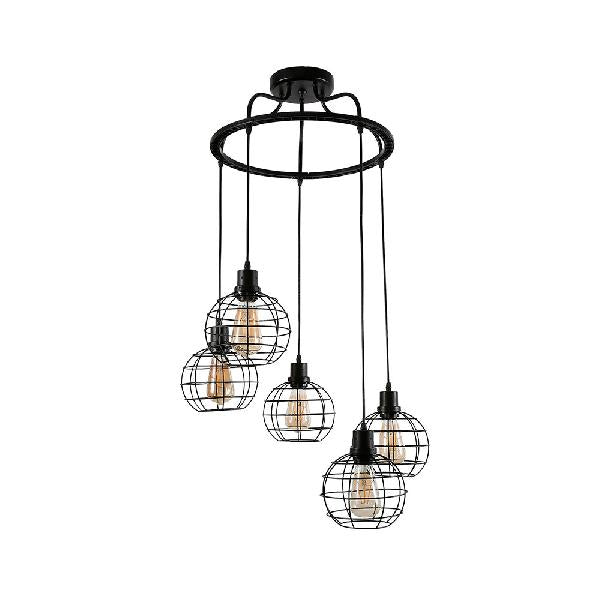 Vintage Black Wire Cage Ceiling Light With Globe Shade 3/4/5 Head Options