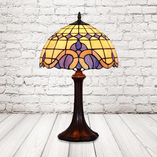 Tiffany Grid Patterned Stained Glass Bedside Night Light With Coffee Table Lighting