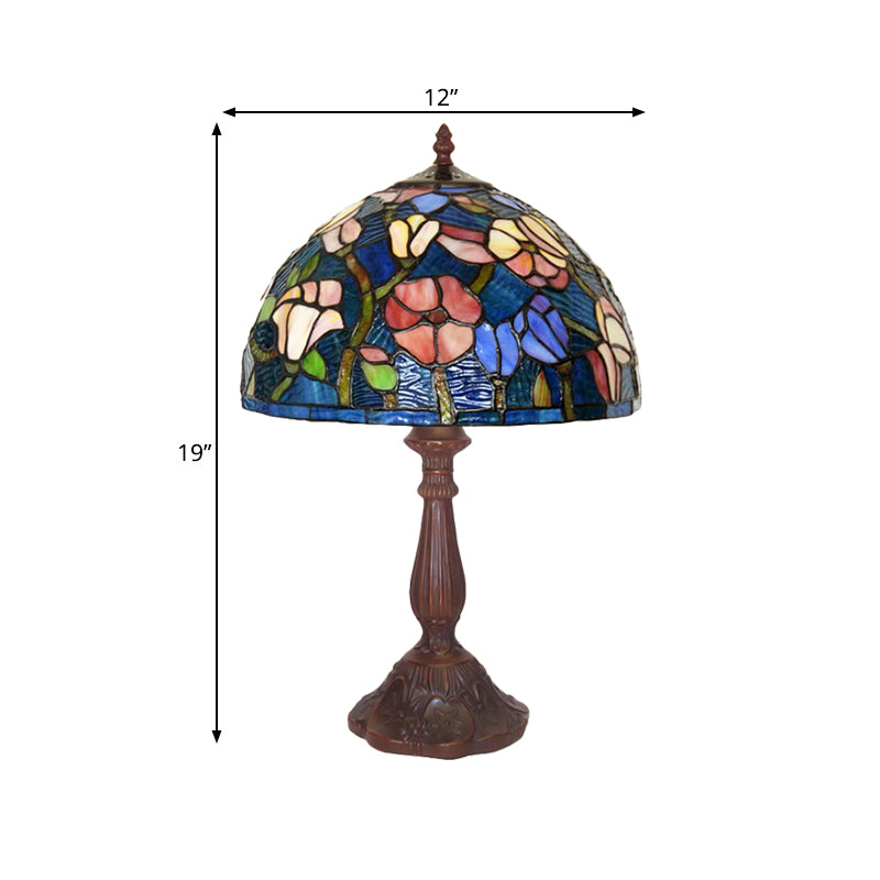 Virginie - 1-Light 1-Light chen Table Lamp Tiffany Bronze Night Light with Flower Stained Glass Shade Bronze