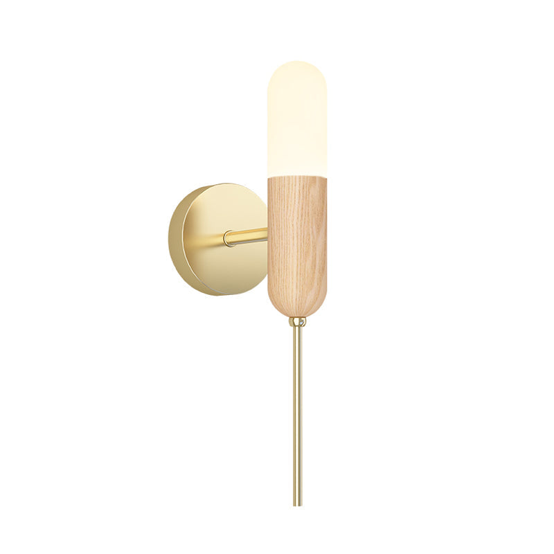 Modern Wooden Wall Lamp With Led Light Fixture And Handle - Capsule Design For Living Room