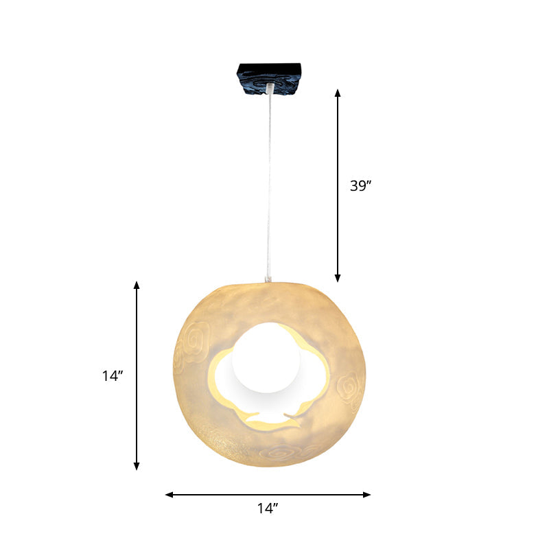Modern White Bedroom Hanging Lamp Kit – Laser-Cut Ball Resin Shade Led Bulb Included