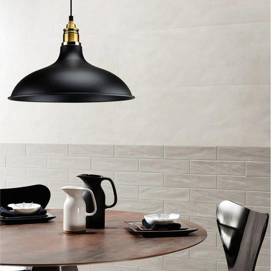 Modern Black Hanging Lamp With Bowl Shade - Adjustable Cord Loft Style Indoor Ceiling Light Fixture