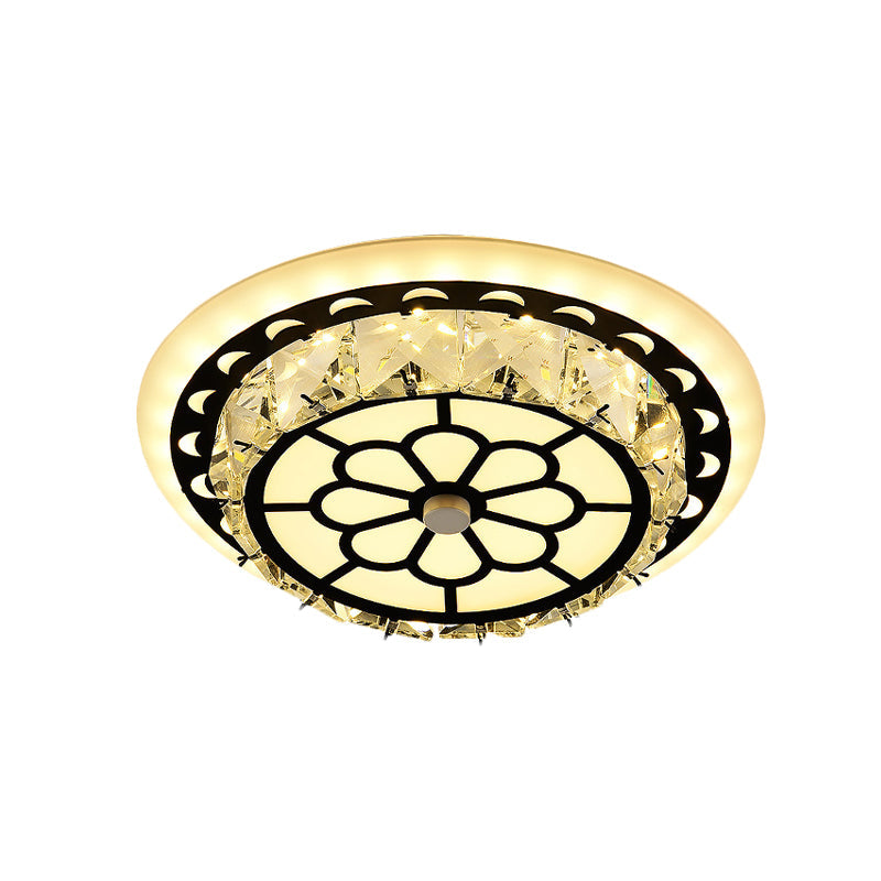 Modern Black Floral Pattern Crystal Led Ceiling Light - Beveled Round/Square Flushmount Lamp For