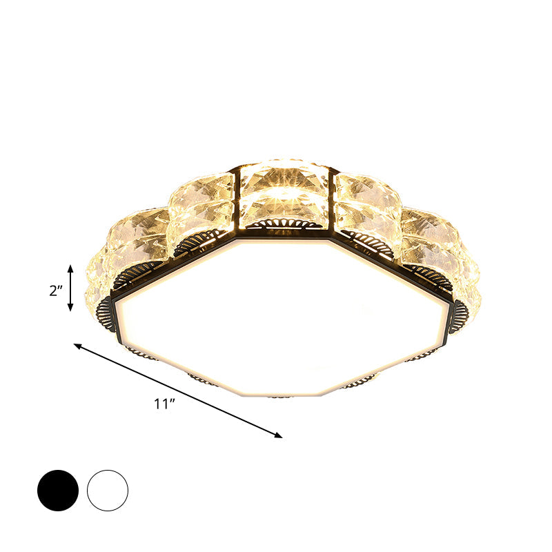 Led Crystal Ceiling Lamp: Simple Scalloped Design Integrated Flush Light Fixture (Black/White)