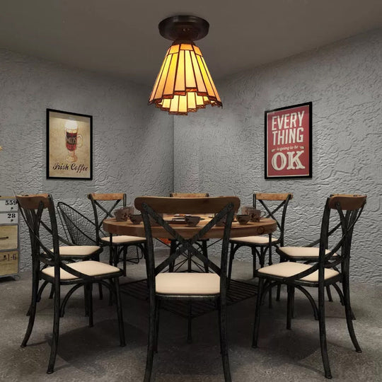 Tiffany Style Stained Glass Ceiling Light - Mini Coolie Semi Flush Mount For Hallway (H8’ X