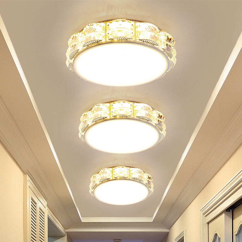 Led Crystal Ceiling Lamp: Simple Scalloped Design Integrated Flush Light Fixture (Black/White)