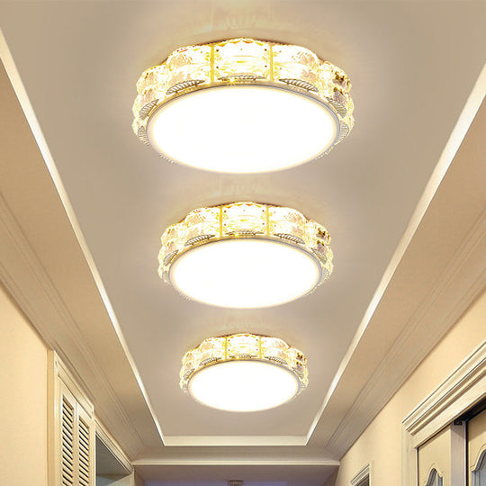 Led Crystal Ceiling Lamp: Simple Scalloped Design Integrated Flush Light Fixture (Black/White)