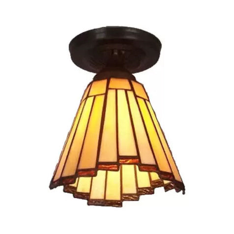 Tiffany Style Stained Glass Ceiling Light - Mini Coolie Semi Flush Mount For Hallway (H8’ X D6’)