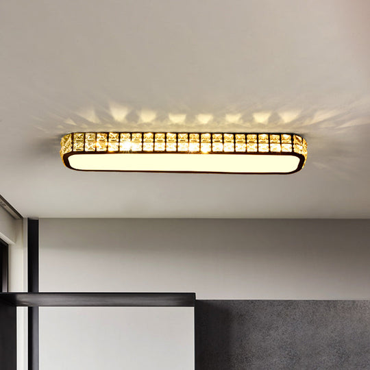 Modern Crystal - Encrusted Led Flush Mount Ceiling Lamp - 15’/19’/23’ Long Black/White