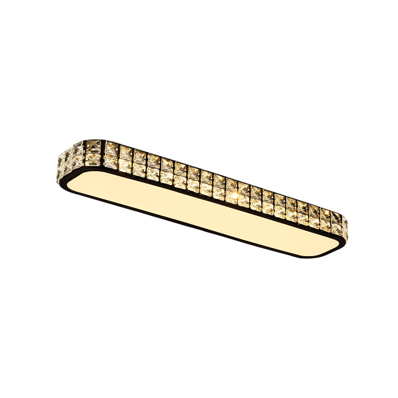 Modern Crystal-Encrusted Led Flush Mount Ceiling Lamp - 15/19/23 Long Black/White