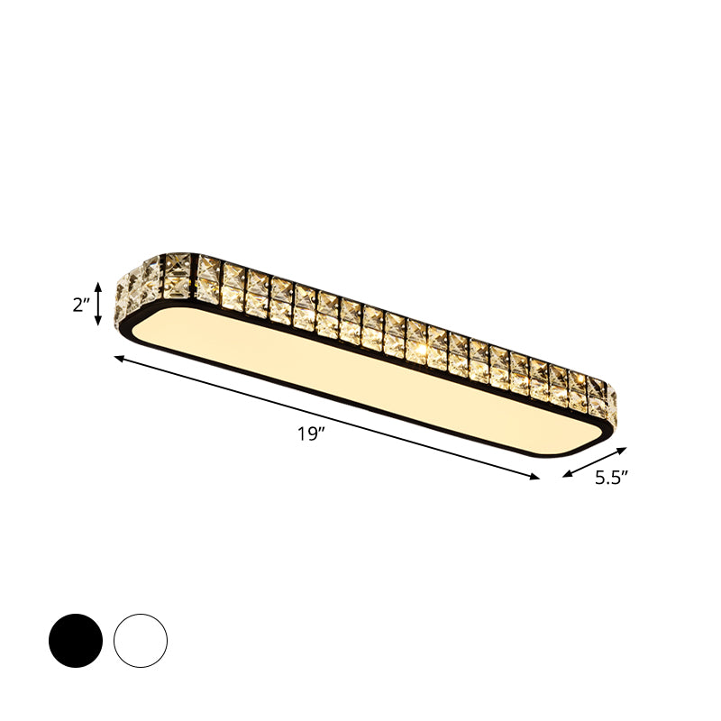 Modern Crystal-Encrusted Led Flush Mount Ceiling Lamp - 15/19/23 Long Black/White