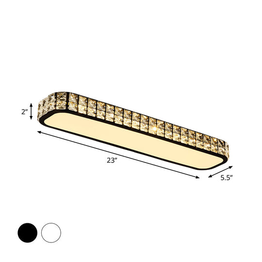 Modern Crystal - Encrusted Led Flush Mount Ceiling Lamp - 15’/19’/23’ Long Black/White