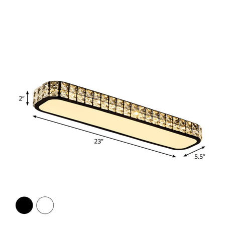 Modern Crystal-Encrusted Led Flush Mount Ceiling Lamp - 15/19/23 Long Black/White