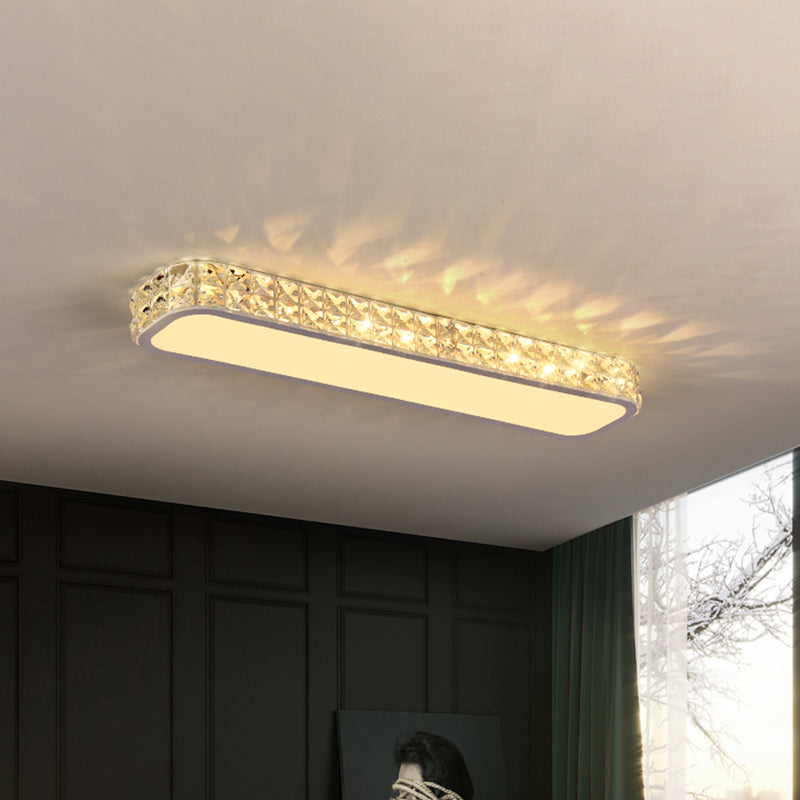 Modern Crystal-Encrusted Led Flush Mount Ceiling Lamp - 15/19/23 Long Black/White