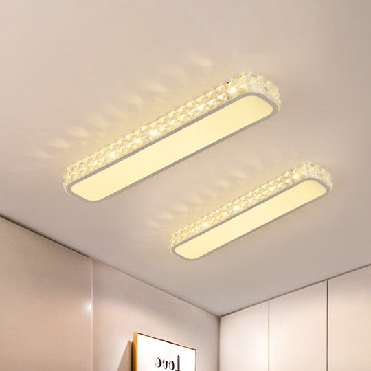 Modern Crystal-Encrusted Led Flush Mount Ceiling Lamp - 15/19/23 Long Black/White