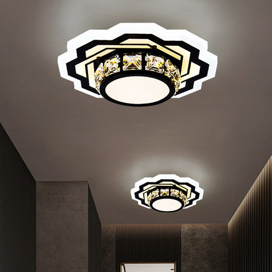 Modern Black Led Crystal Flush Mount Ceiling Light With Gear/Flower Design