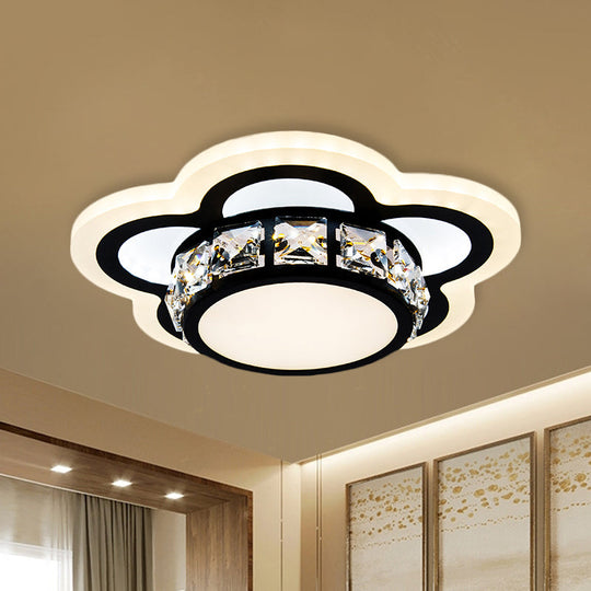 Modern Black Led Crystal Flush Mount Ceiling Light With Gear/Flower Design
