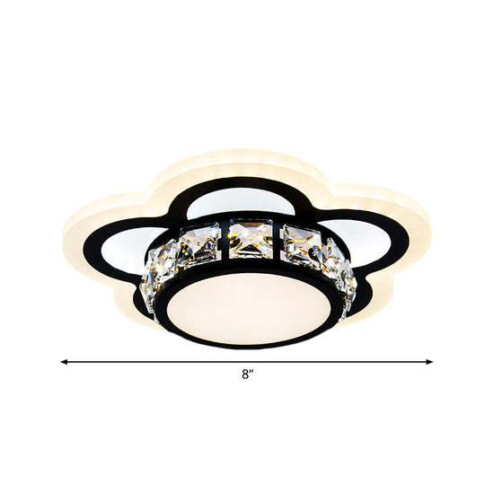 Modern Black Led Crystal Flush Mount Ceiling Light With Gear/Flower Design
