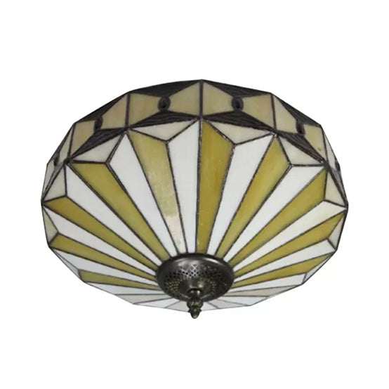 Geometric Stained Glass Ceiling Light For Bedroom - 2-Light Flush Mount Fixture Mission Style