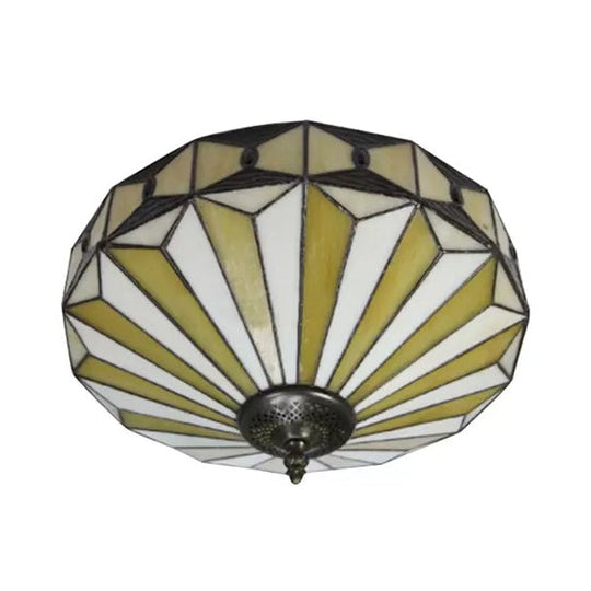 Geometric Stained Glass Ceiling Light For Bedroom - 2-Light Flush Mount Fixture Mission Style
