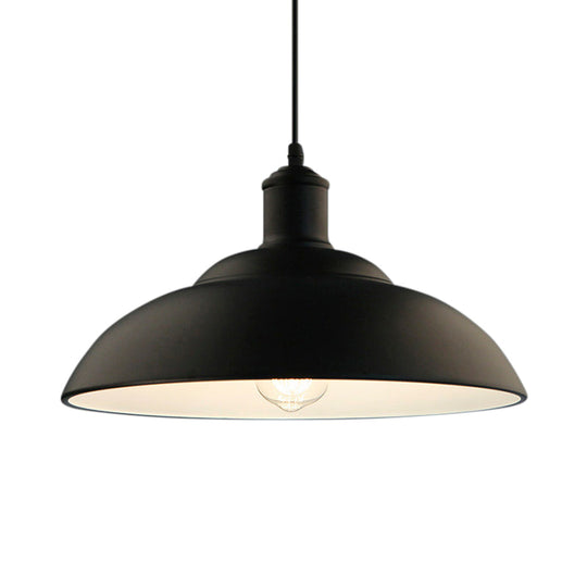 Retro Metal Hanging Lamp With Bowl Shade - Black Finish Ceiling Light For Living Room
