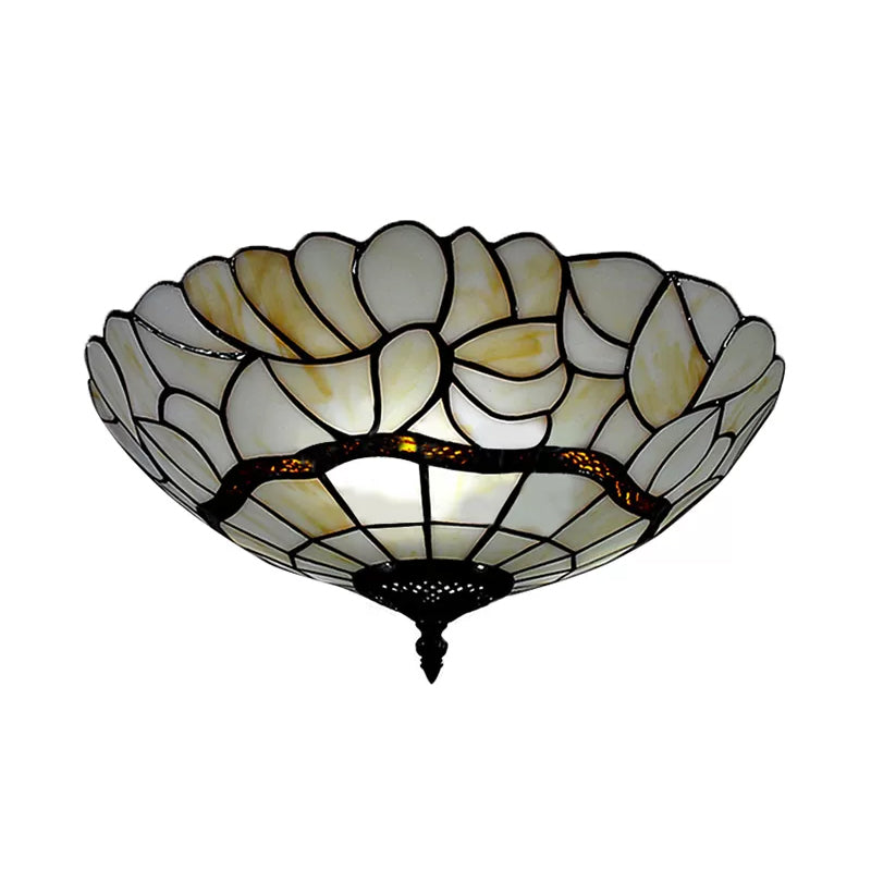 Tiffany 2 - Light Bedroom Ceiling Flush Mount - Art Glass Dome Shade 8’ H X 16’ D White Fixture