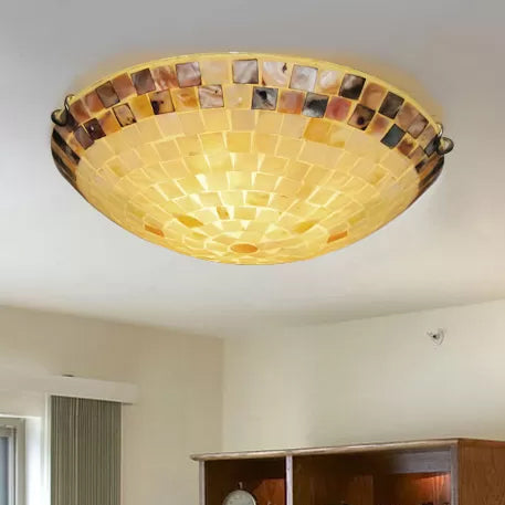 Tiffany 2 - Light Shell Flush Mount Ceiling Light In Beige For Bedroom - 3’ H X 12’ D