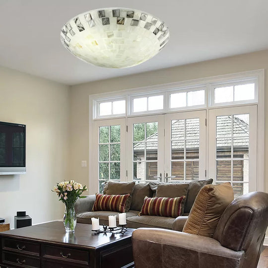 Tiffany 2 - Light Shell Flush Mount Ceiling Light In Beige For Bedroom - 3’ H X 12’ D