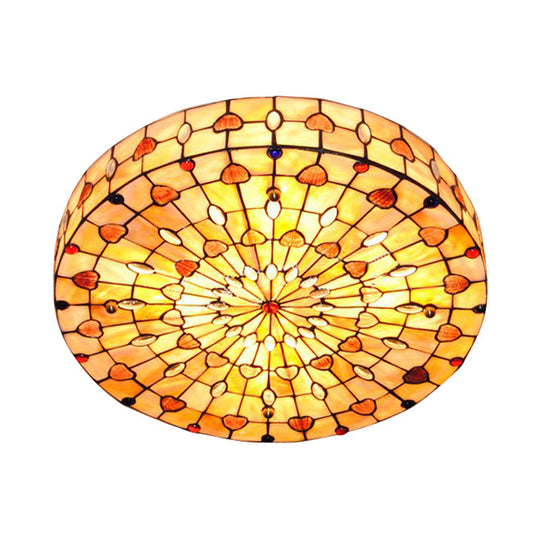 Tiffany Style Stained Glass Ceiling Light Flush Mount - 4 Lights Jewel Lighting For Bedroom With
