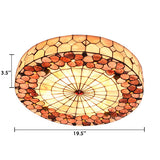Tiffany Bedroom Ceiling Lights - 4-Light Flush Mount Fixture With Stained Glass Drum Shade And