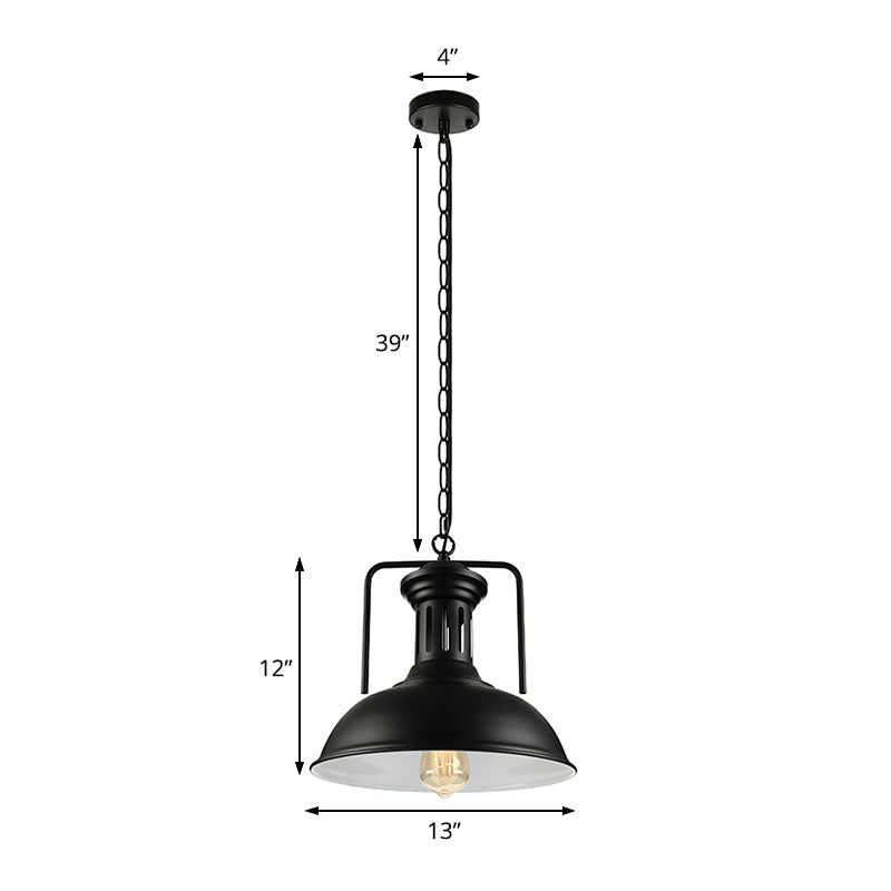 Vintage Style Black Metal Bowl Shade Pendant Light With Vented Socket - 1 Ceiling Fixture