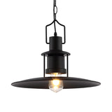 Industrial Metal Pendant Light - Flat Cone Shade 1 Black 16 Width Perfect For Dining Room Hanging