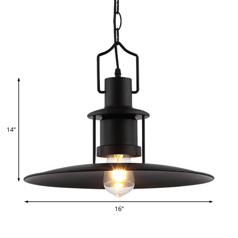Industrial Metal Pendant Light - Flat Cone Shade 1 Black 16 Width Perfect For Dining Room Hanging