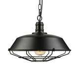 Industrial Wire Cage Pendant Light With Barn Shade - Black