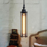 Industrial Hanging Pendant Light With Metal Wire Guard And Tube Shade In Black - Bedroom Lighting
