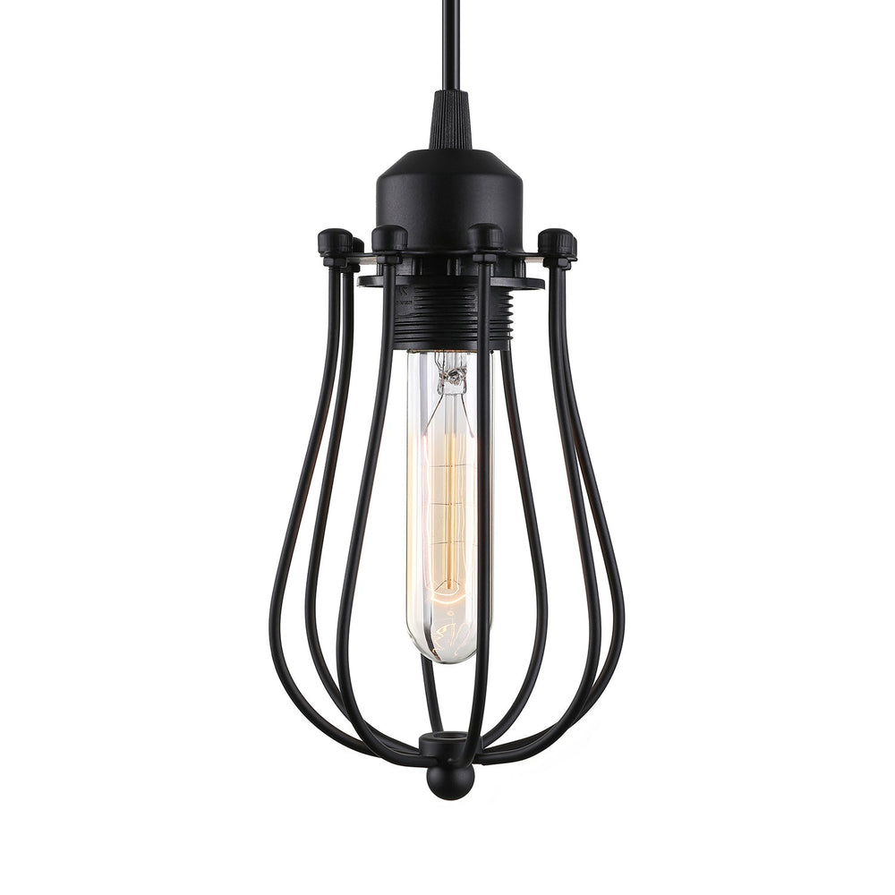 Retro Style 1-Light Pendant Lamp With Metal Cage Shade - Black
