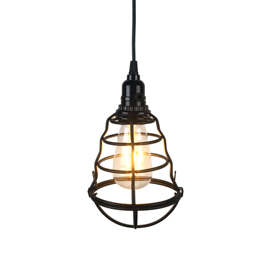 Retro Industrial 1-Head Hanging Lamp: Iron Wire Guard Black Finish