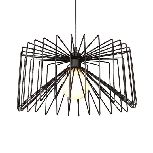 Retro Industrial Metal Cage Pendant Light - Black Hanging Lamp For Living Room
