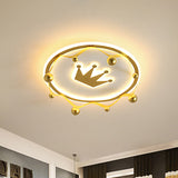 Cartoon Acrylic Led Flush-Mount Ceiling Light With Gold Crown And Ball Finial - Warm/White Lighting
