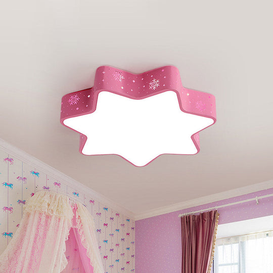 Flushmount Iron Macaron Led Ceiling Light For Kindergarten With Snowflake Design In Pink/Blue