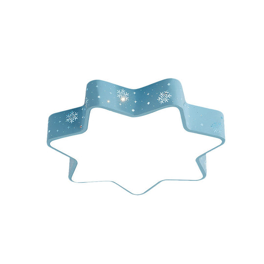 Flushmount Iron Macaron Led Ceiling Light For Kindergarten With Snowflake Design In Pink/Blue