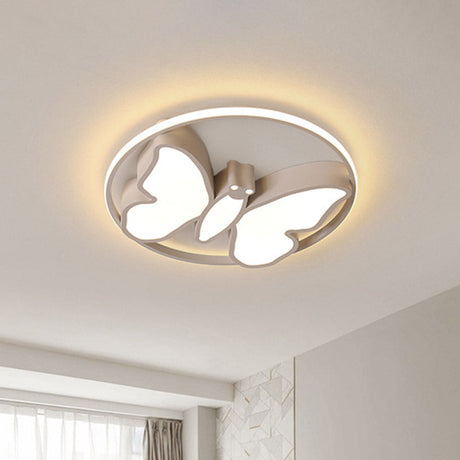 Kids Acrylic Led Butterfly Flush Mount Light With Glow Hoop In White/Pink/Blue