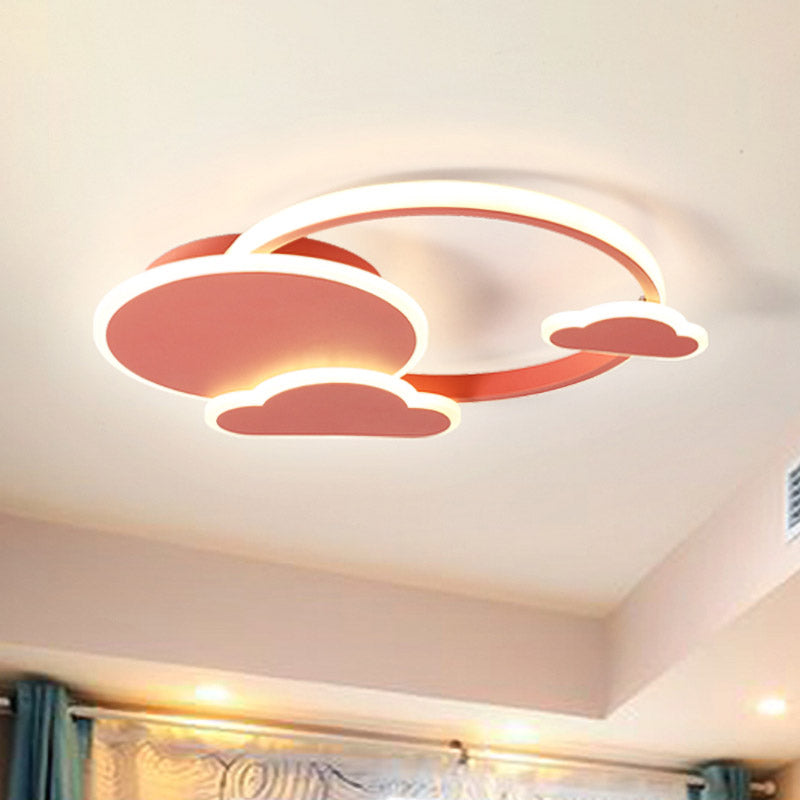 White/Pink Macaron Led Flush Light Fixture With Cloud Design In Warm/White - Ceiling Mount Lamp Pink