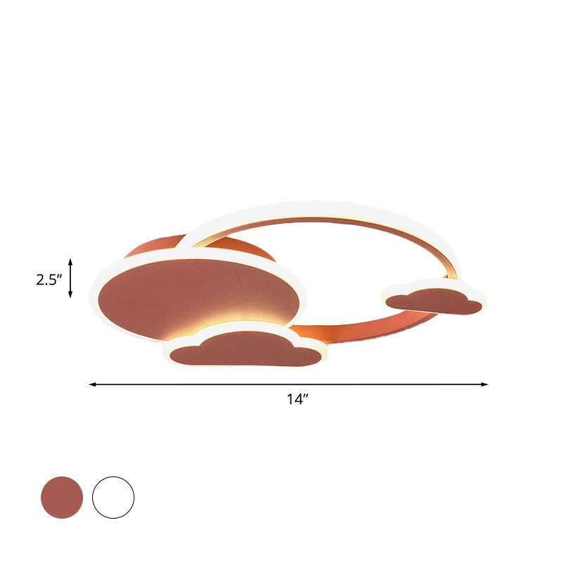 White/Pink Macaron Led Flush Light Fixture With Cloud Design In Warm/White - Ceiling Mount Lamp