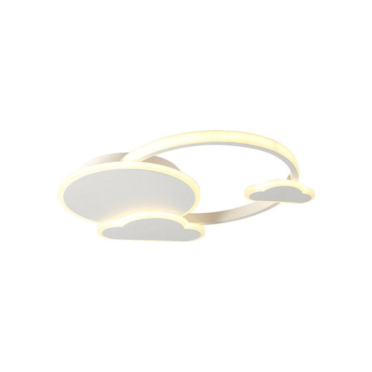 White/Pink Macaron Led Flush Light Fixture With Cloud Design In Warm/White - Ceiling Mount Lamp