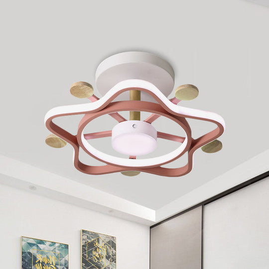 Kid’s Pink/Blue Wood Pentagram Led Semi Flush Light - Ceiling Lighting For Baby Room In