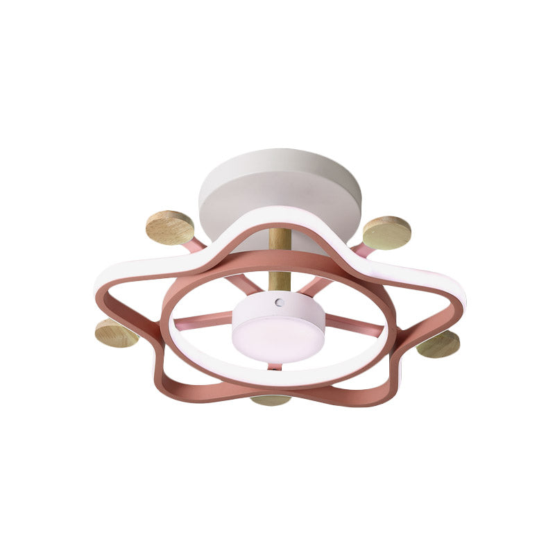 Kid’s Pink/Blue Wood Pentagram Led Semi Flush Light - Ceiling Lighting For Baby Room In Warm/White