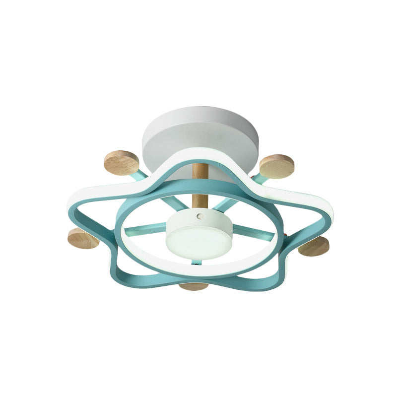 Kid’s Pink/Blue Wood Pentagram Led Semi Flush Light - Ceiling Lighting For Baby Room In Warm/White
