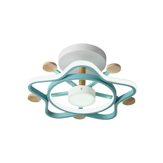 Kid’s Pink/Blue Wood Pentagram Led Semi Flush Light - Ceiling Lighting For Baby Room In Warm/White